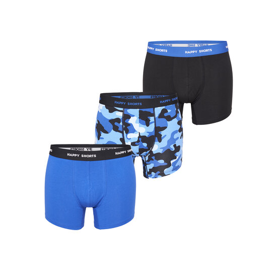 Happy Shorts Happy Shorts Men's Boxer Shorts Trunks Camouflage Blue/Black 3-Pack