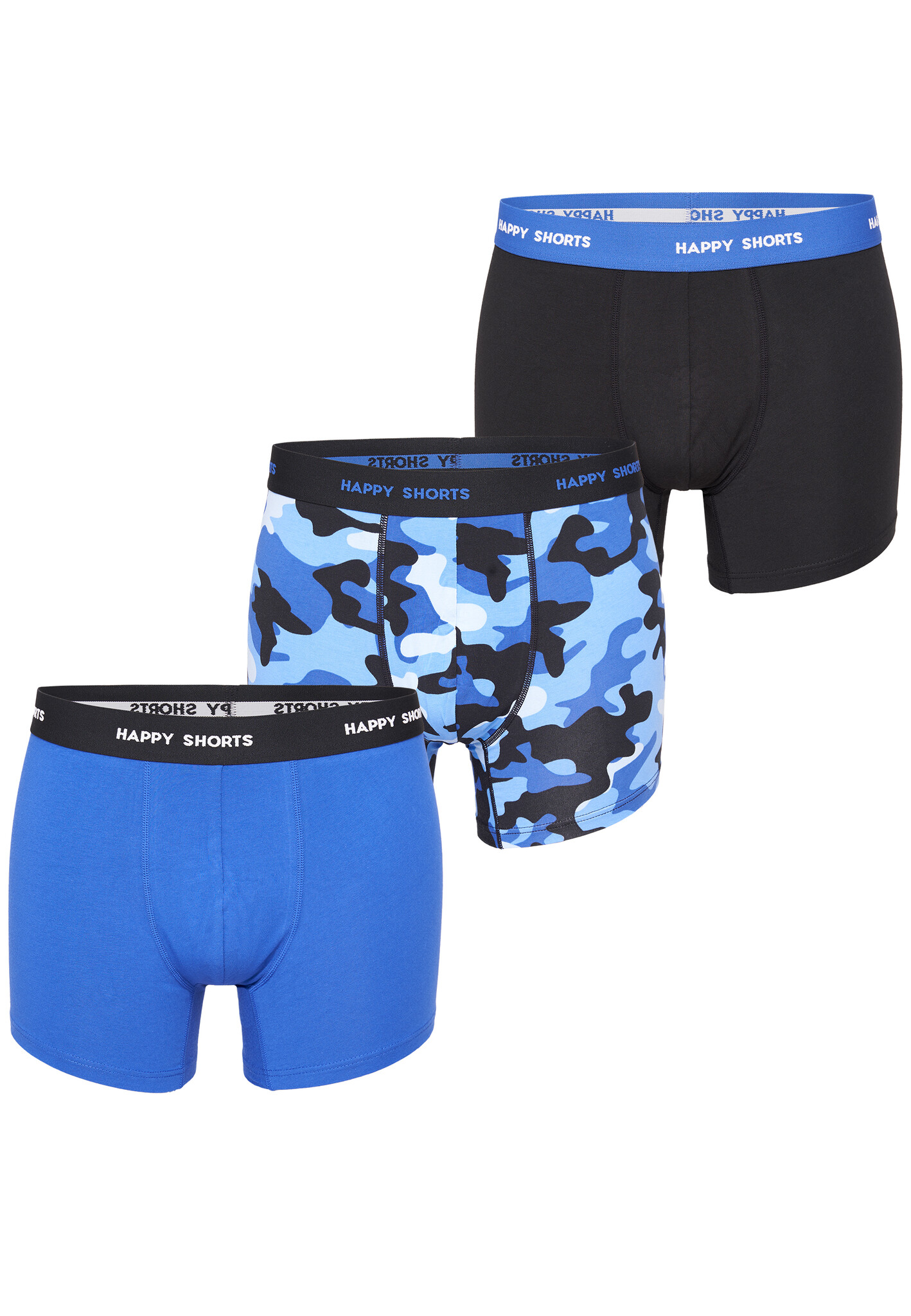 Happy Shorts Happy Shorts Heren Boxershorts Trunks Camouflage Blauw Zwart 3 Pack