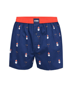 Happy Shorts Wide Christmas Boxer Shorts Men's Santa Claus + Reindeer Dark Blue