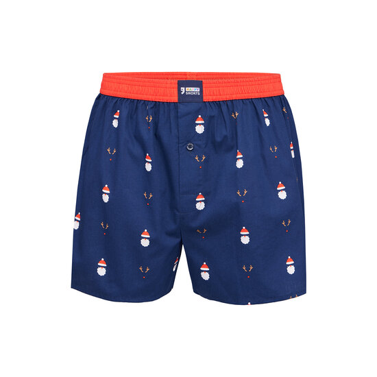 Happy Shorts Happy Shorts Wide Christmas Boxer Shorts Men's Santa Claus + Reindeer Dark Blue