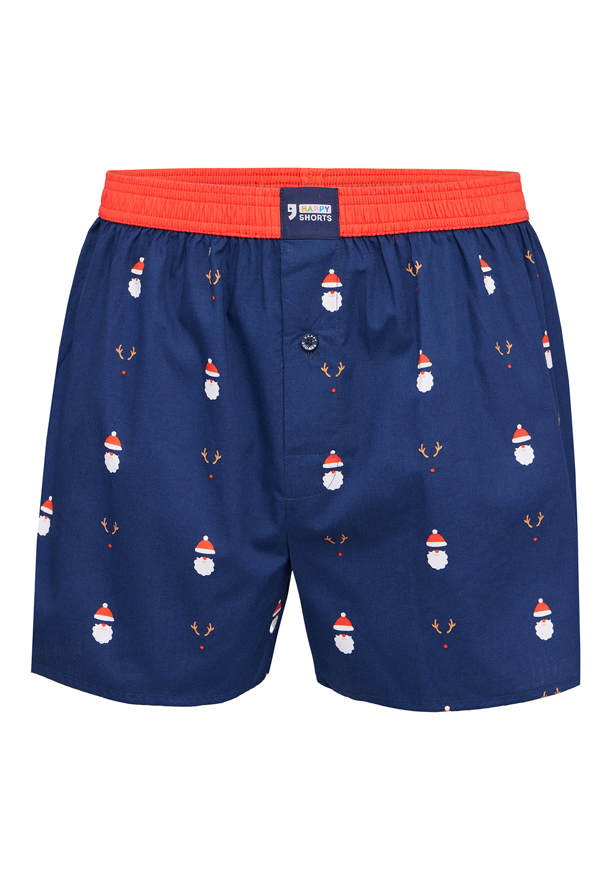 Happy Shorts Happy Shorts Wijde Kerst Boxershort Heren Kerstmannen Rendieren Donkerblauw