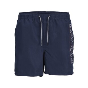 Jack & Jones Junior Jongens Zwemshort JPSTFIJI Double Logo Effen Donkerblauw