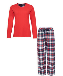By Louise Ladies Pajama Set With Flannel Pajama Pants Red