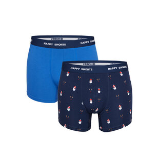Happy Shorts 2-Pack Christmas Boxer Shorts Men Blue Santa Claus/Reindeer