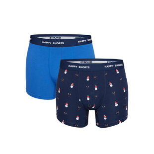 Happy Shorts 2-Pack Kerst Boxershorts Heren Blauw Kerstmannen / Rendieren