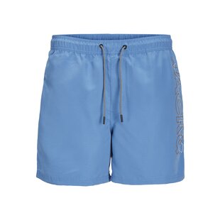 Jack & Jones Heren Zwemshorts JPSTFIJI Double Logo Effen Lichtblauw