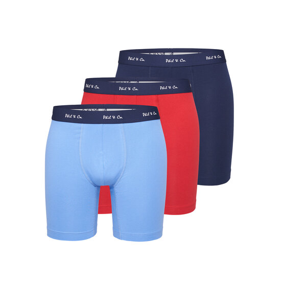 Phil & Co Phil & Co Boxershorts Heren Met Lange Pijpen Boxer Briefs 3-Pack Rood / Blauw