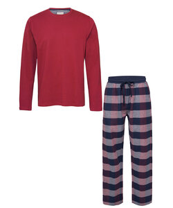 Phil & Co Lange Heren Pyjama Set Met Flanellen Pyjamabroek Rood