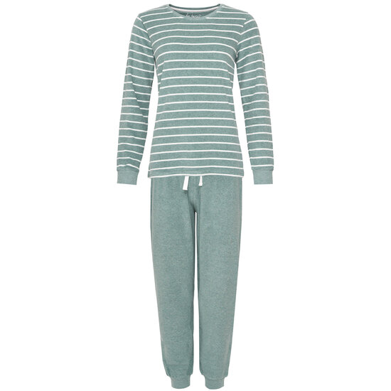 By Louise By Louise Dames Pyjama Set Lang Badstof Groen Gestreept