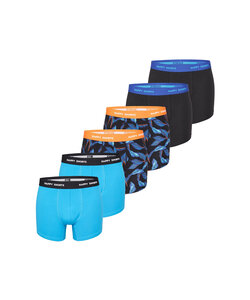 Happy Shorts Men's Boxer Shorts Trunks Leaf Blue/Black 6-Pack