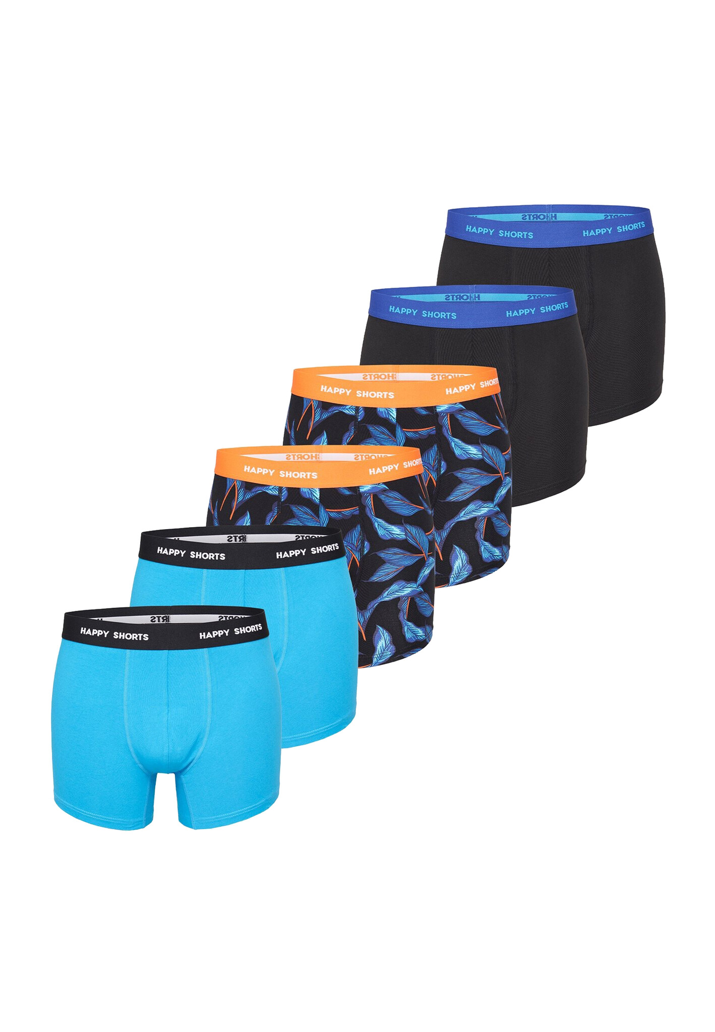 Happy Shorts Happy Shorts Heren Boxershorts Trunks Bladeren Blauw Zwart 6 Pack
