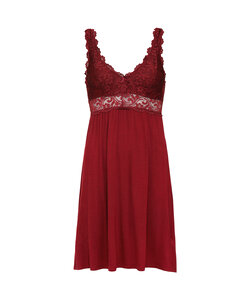 By Louise Slipdress Dames Nachthemd Met Kant Bordeaux Rood