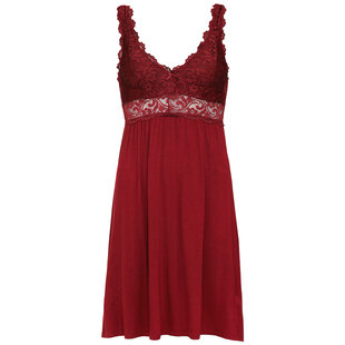 By Louise Slipdress Dames Nachthemd Met Kant Bordeaux Rood