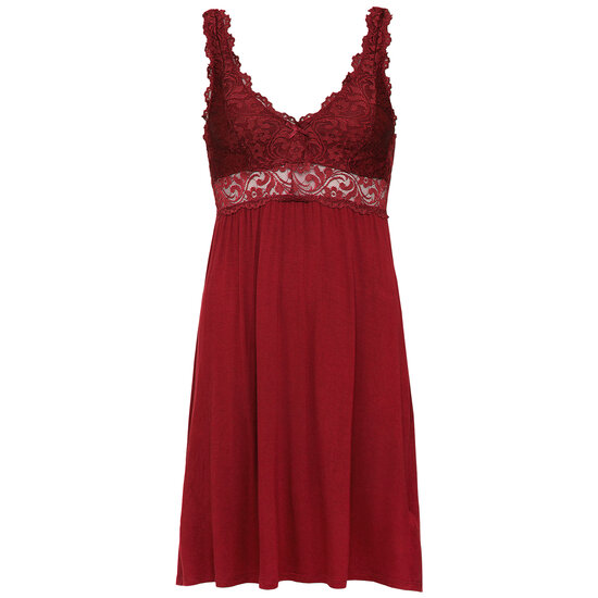 By Louise By Louise Slipdress Dames Nachthemd Met Kant Bordeaux Rood