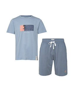 Phil & Co Men's Short Pyjamas Cotton Palm Print Blue