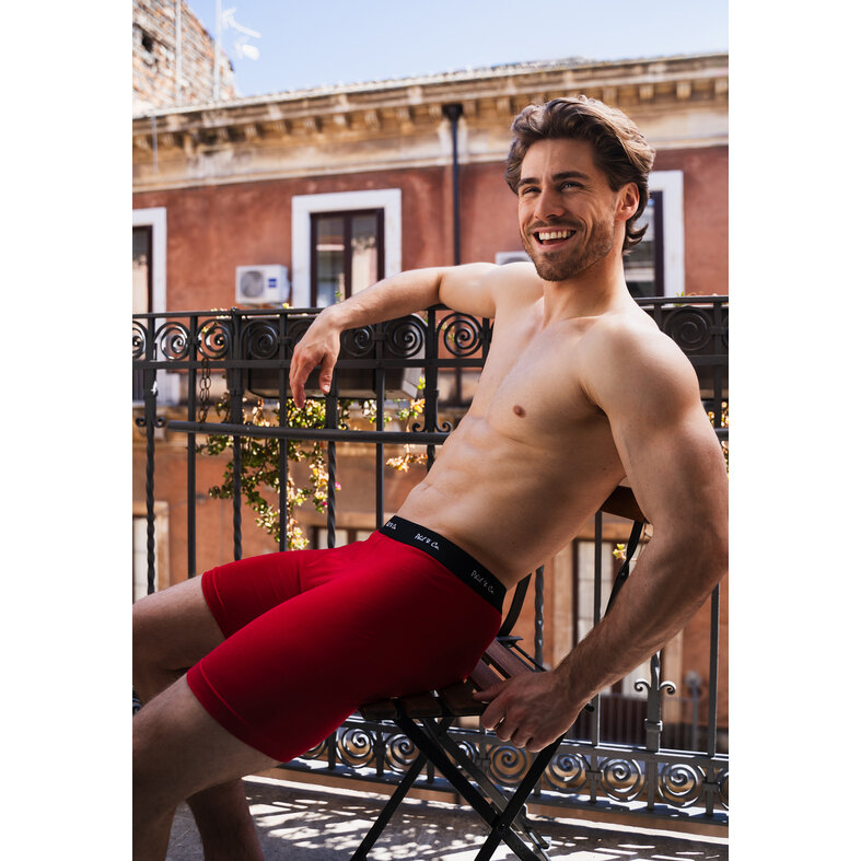 Phil & Co Phil & Co Boxer Shorts Men's Long-Pipe Boxer Briefs 4-Pack Red / Black