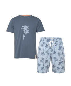 Phil & Co Heren Shortama Korte Pyjama Katoen Palm Print Donkerblauw