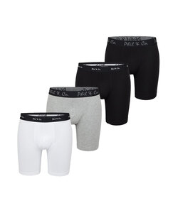 Phil & Co Boxershorts Heren Met Lange Pijpen Boxer Briefs 4-Pack Wit / Grijs