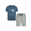 Phil & Co Phil & Co Heren Shortama Korte Pyjama Katoen Palm Print Blauw