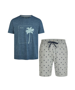 Phil & Co Men's Short Pyjamas Cotton Palm Print Blue