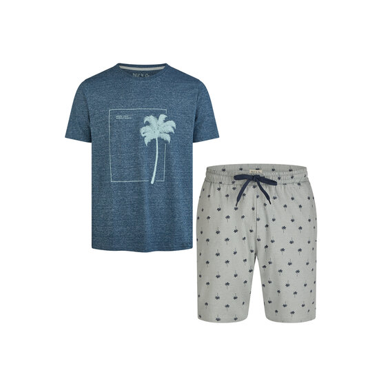 Phil & Co Phil & Co Men's Short Pyjamas Cotton Palm Print Blue