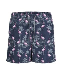 Jack & Jones Junior Zwemshort Jongens JPSTFIJI AOP Flamingo Print Donkerblauw