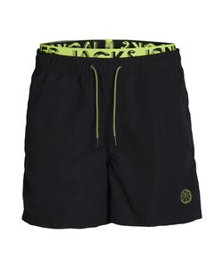 Jack & Jones Men's Swim Short JPSTFIJI Neon Double Waistband Black/Yellow