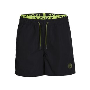 Jack & Jones Men's Swim Short JPSTFIJI Neon Double Waistband Black/Yellow