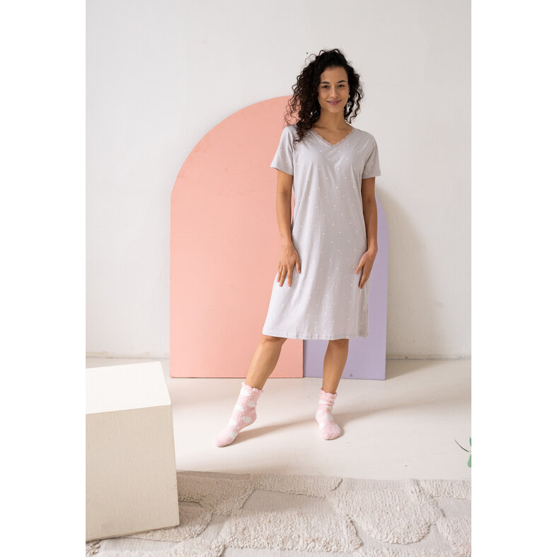 By Louise By Louise Ladies Nightshirt Short Sleeve Grey Dotted