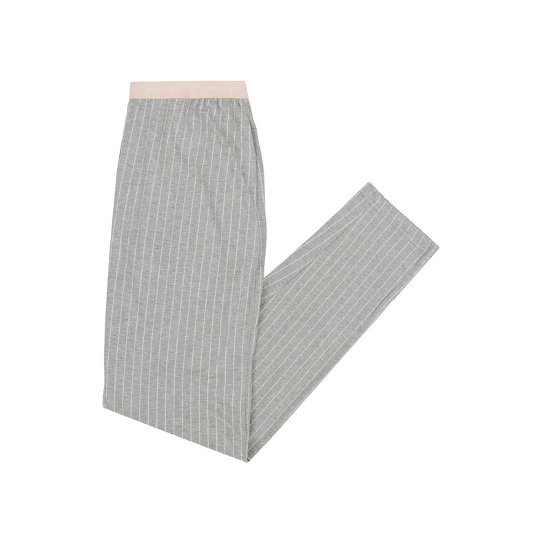 By Louise By Louise Dames Pyjama Set Lang Wit/Grijs Gestreept