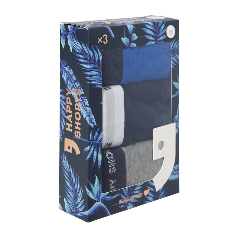 Happy Shorts Happy Shorts Men's Boxer Shorts Trunks Plain Blue/Gray 3-Pack