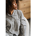 By Louise By Louise Dames Pyjama Nachthemd Lange Mouw Grijs Gestreept