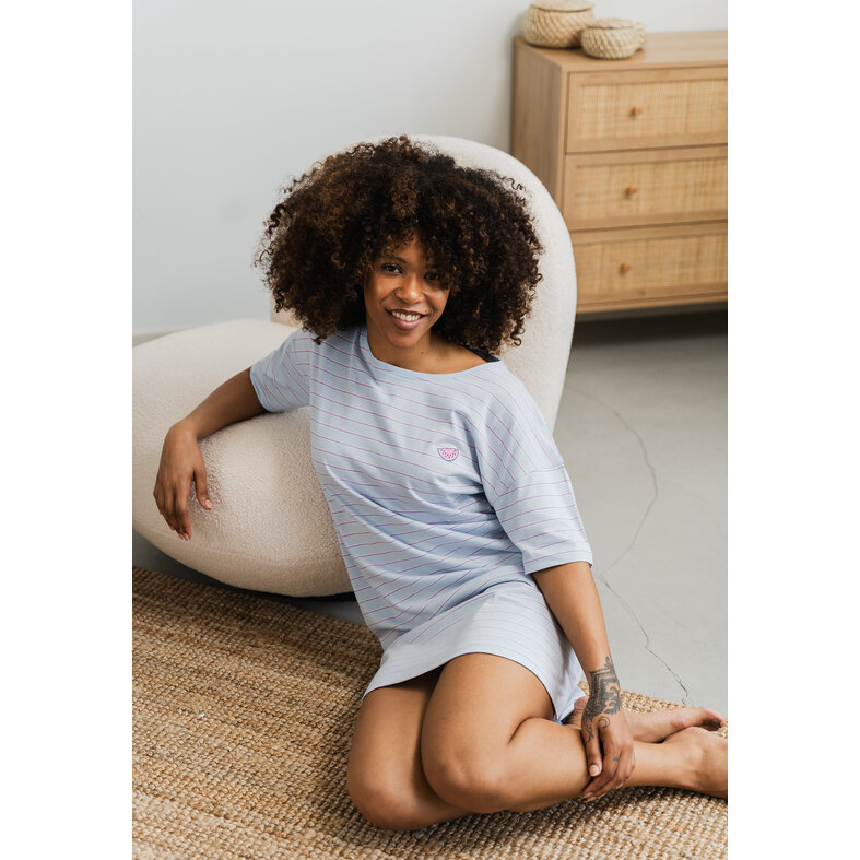 By Louise By Louise Ladies Nightshirt Short Sleeve Blue Striped