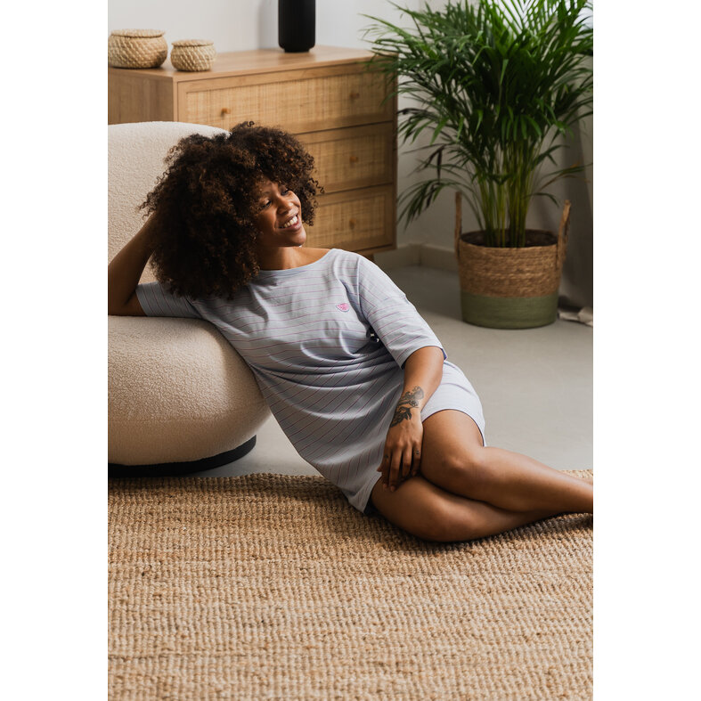 By Louise By Louise Ladies Nightshirt Short Sleeve Blue Striped