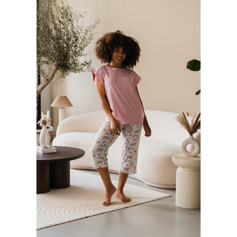 By Louise By Louise Dames Capri Pyjama Set Roze Driekwart