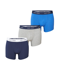 Happy Shorts Men's Boxer Shorts Trunks Plain Blue/Gray 3-Pack
