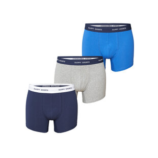 Happy Shorts Men's Boxer Shorts Trunks Plain Blue/Gray 3-Pack