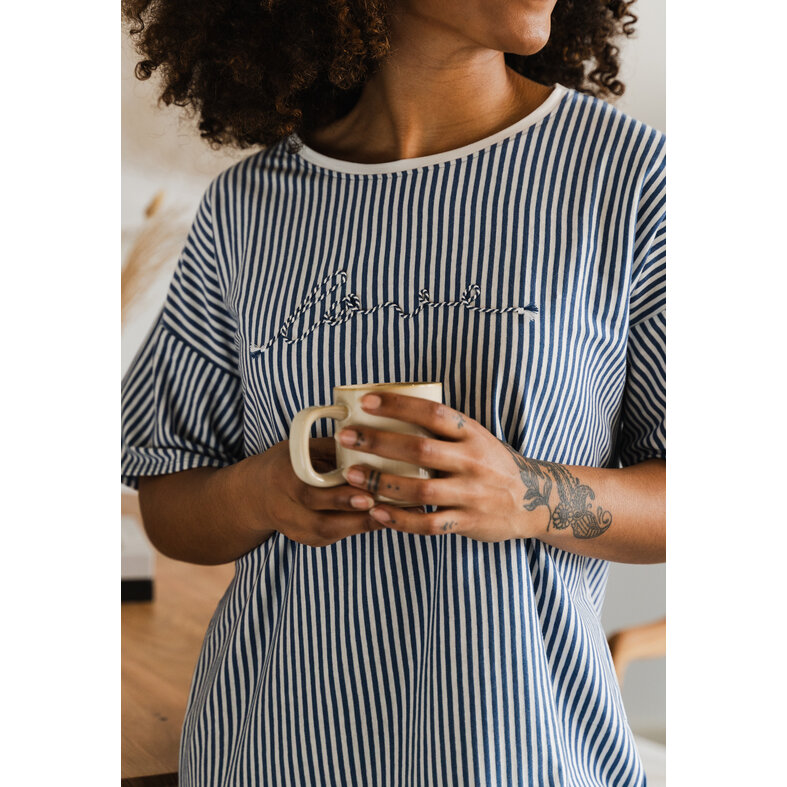 By Louise By Louise Ladies Nightshirt Short Sleeve Striped Blue