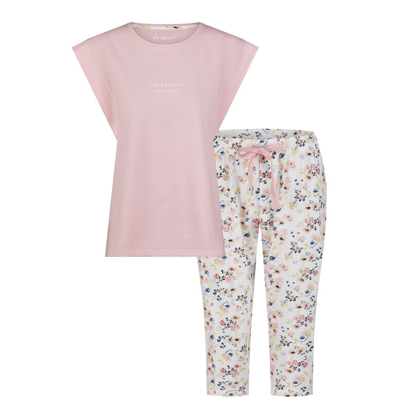 By Louise By Louise Dames Capri Pyjama Set Roze Driekwart