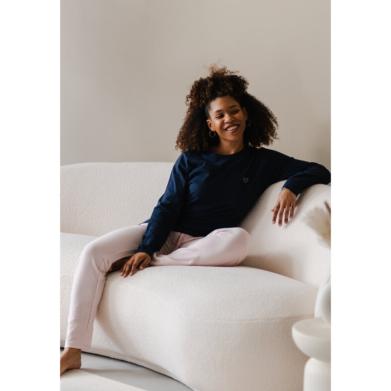 By Louise By Louise Essential Dames Pyjama Set Lang Katoen Blauw