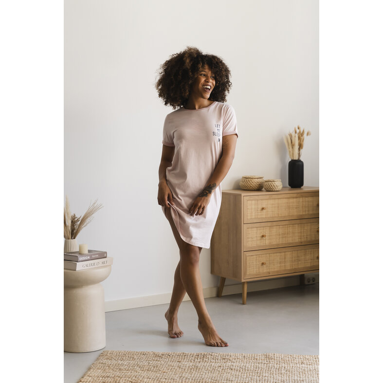 By Louise By Louise Essential Dames Nachthemd Korte Mouw Gestreept Roze