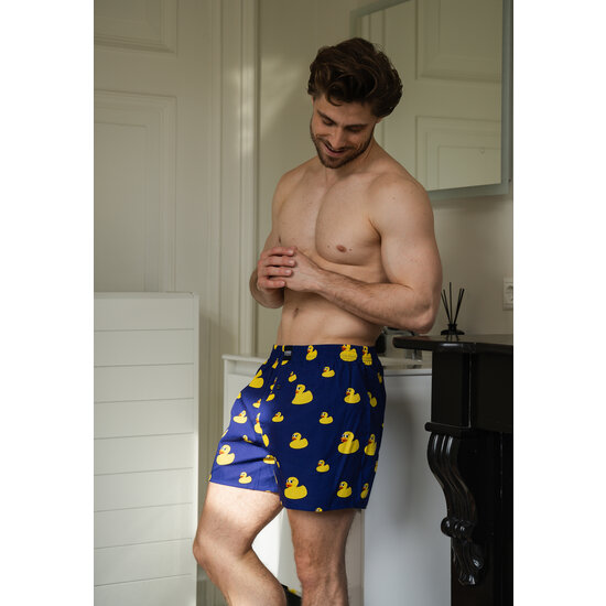 Happy Shorts Happy Shorts X Men's Wide Boxer Shorts With Inner Briefs Rubber Ducks Print