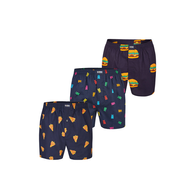 Happy Shorts Happy Shorts X Men's Wide Boxer Shorts With Inner Briefs Pizza/Gummi Bear/Hamburger Print 3-Pack