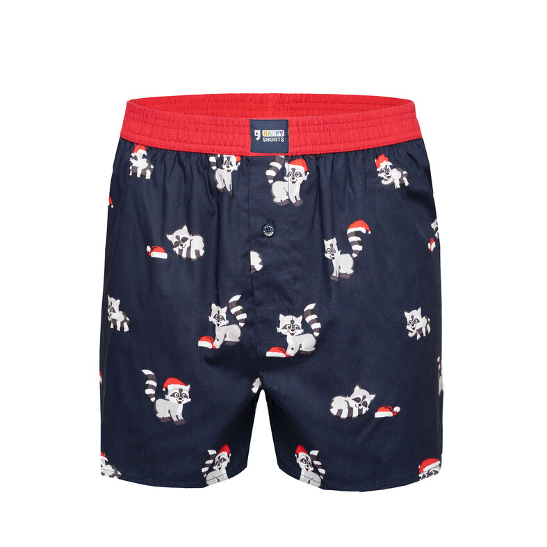 Happy Shorts Happy Shorts X Men's Wide Boxer Shorts With Inner Briefs Christmas Raccoon Print