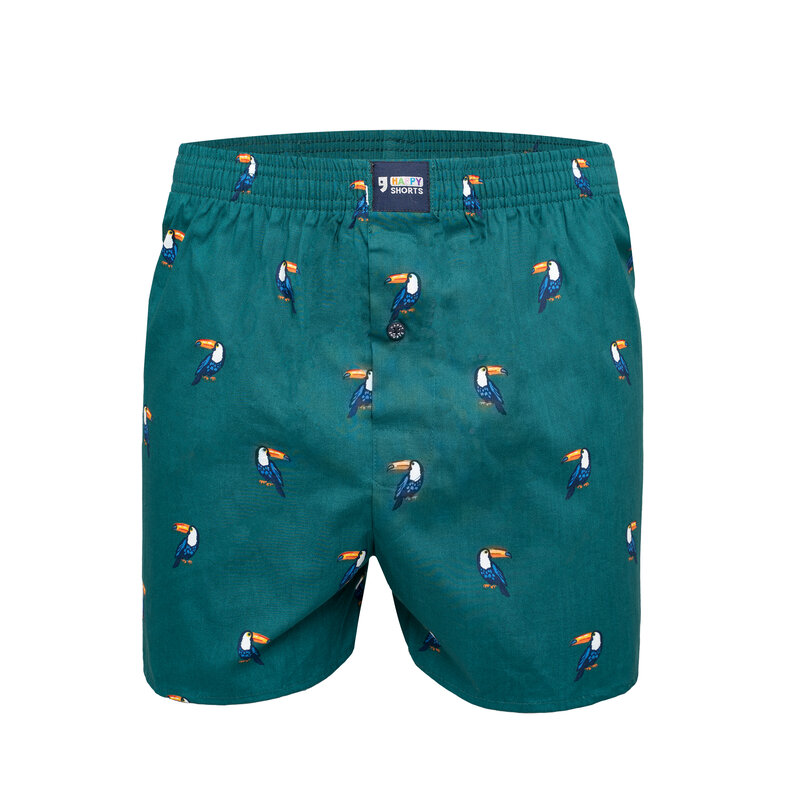 Happy Shorts Happy Shorts X Men's Wide Boxer Shorts With Inner Briefs Toucan Green Print