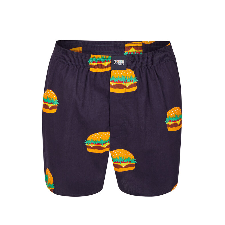 Happy Shorts Happy Shorts X Men's Wide Boxer Shorts With Inner Briefs Burger Print