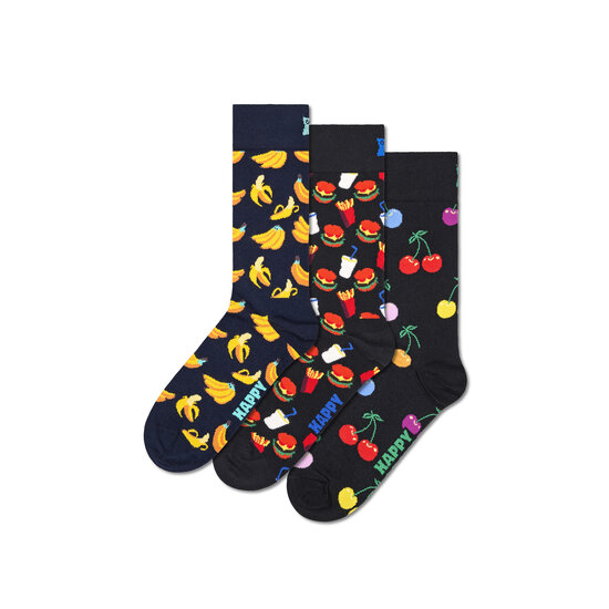 Happy Socks Happy Socks Classic Sokken Banaan Kersen Hamburger 3-Pack