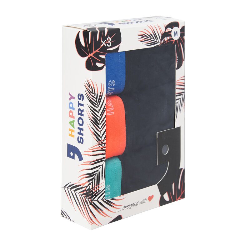 Happy Shorts Happy Shorts Men's Boxer Shorts Trunks Plain Black 3-Pack