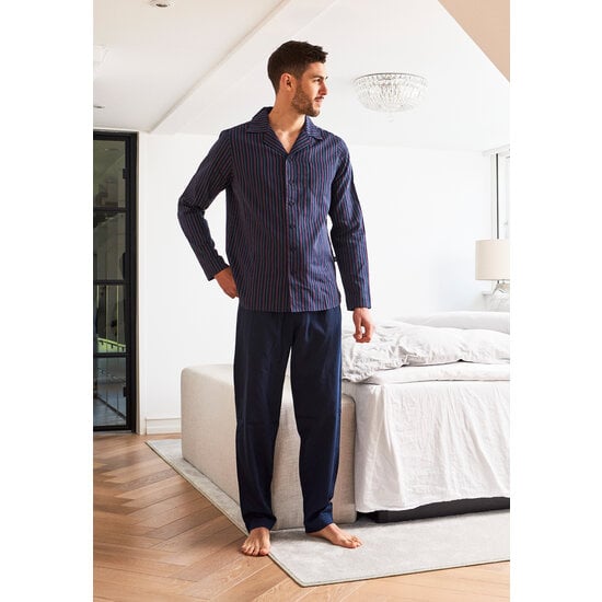 JBS JBS Heren Pyjama Set Lang Gestreept Met Knoopsluiting Blauw