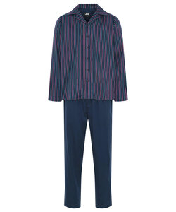 JBS Men's Pyjama Set Long Striped With Button Closure Blue